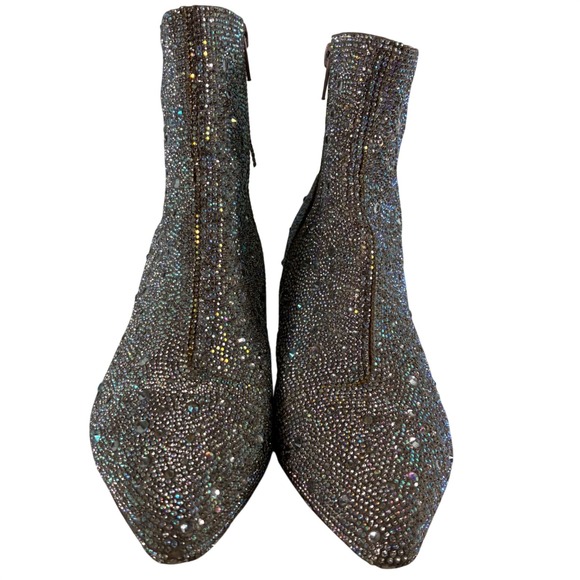 Betsey Johnson Shoes - Betsey Johnson SB-Kyla Rhinestone Ankle Boots Grey Glass Stone Block Heel 6.5M
